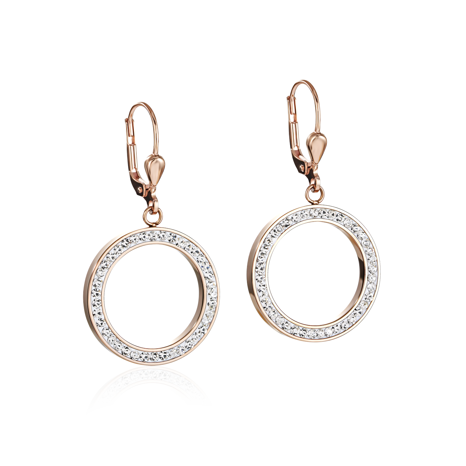 Earrings Ring Crystals pavé & stainless steel rose gold & crystal