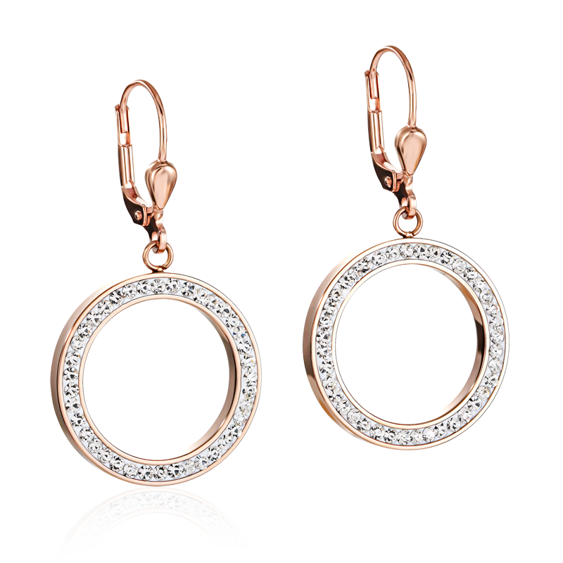 Earrings Ring Crystals pavé & stainless steel rose gold & crystal