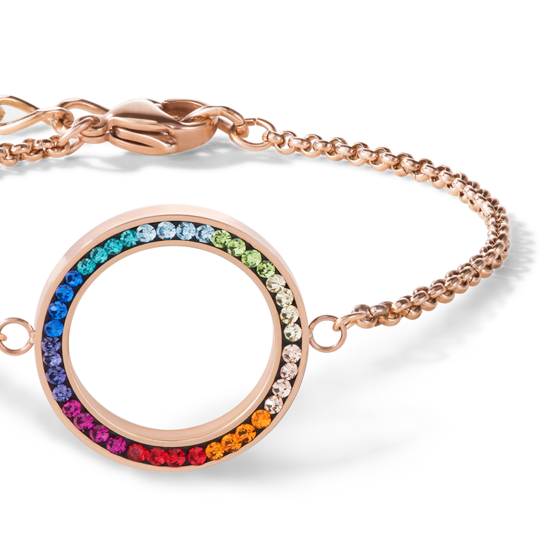 Bracelet Ring Crystals pavé & stainless steel rose gold & multicolour