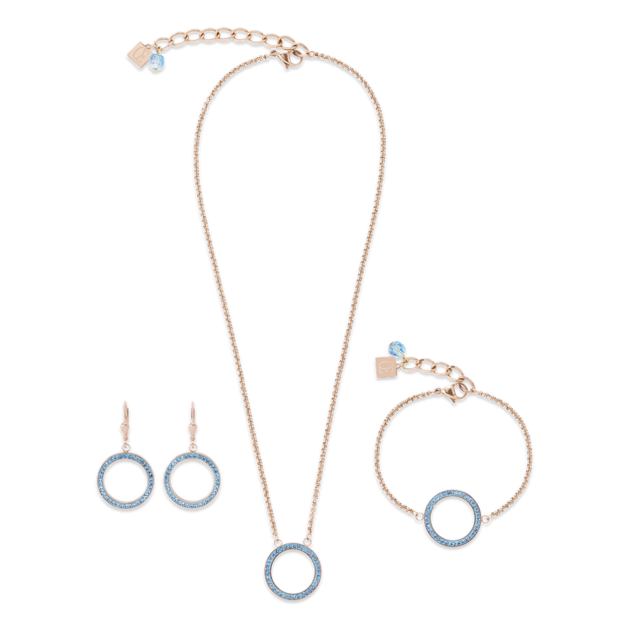 Bracelet Ring Crystals pavé & stainless steel rose gold & aqua