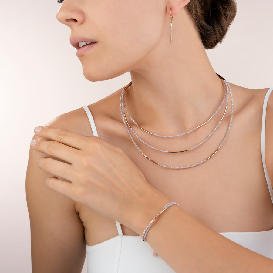 Necklace Waterfall stainless steel rose gold & glass nude