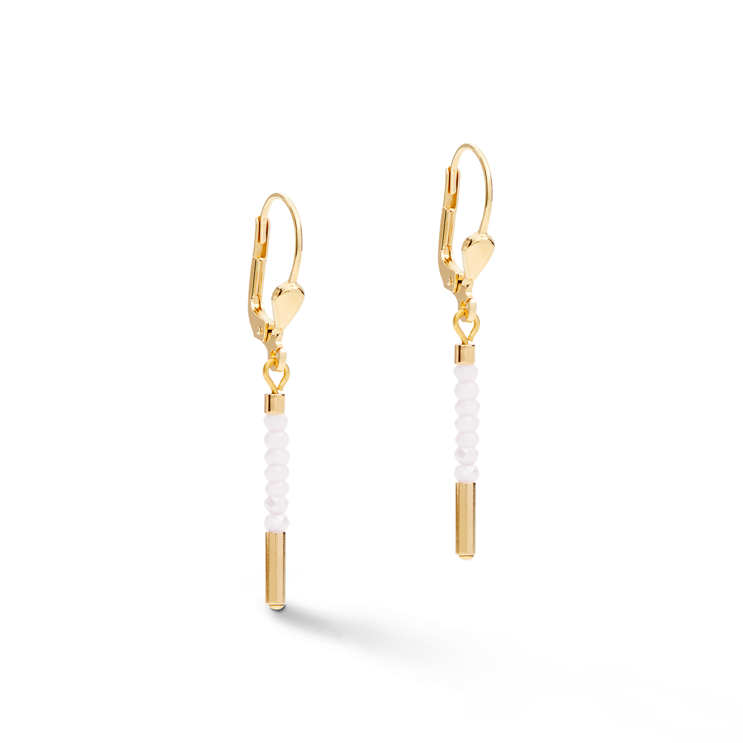 Earrings Waterfall stainless steel gold & glass white
