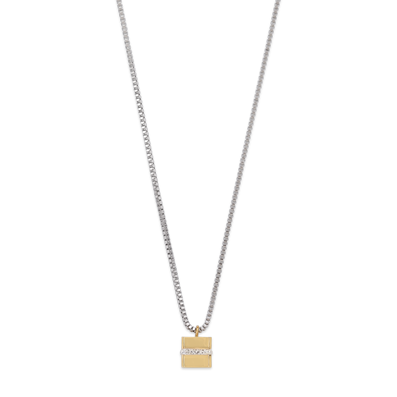 Necklace Cube stainless steel gold & crystals pavé crystal