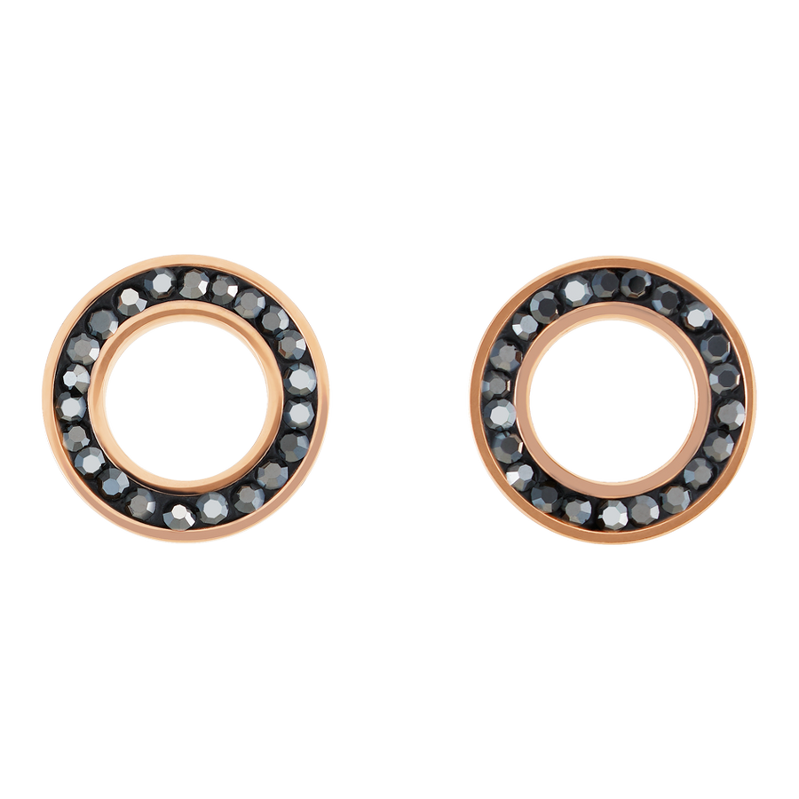 Earrings Ring Crystals pavé anthracite small & stainless steel rose gold & silver