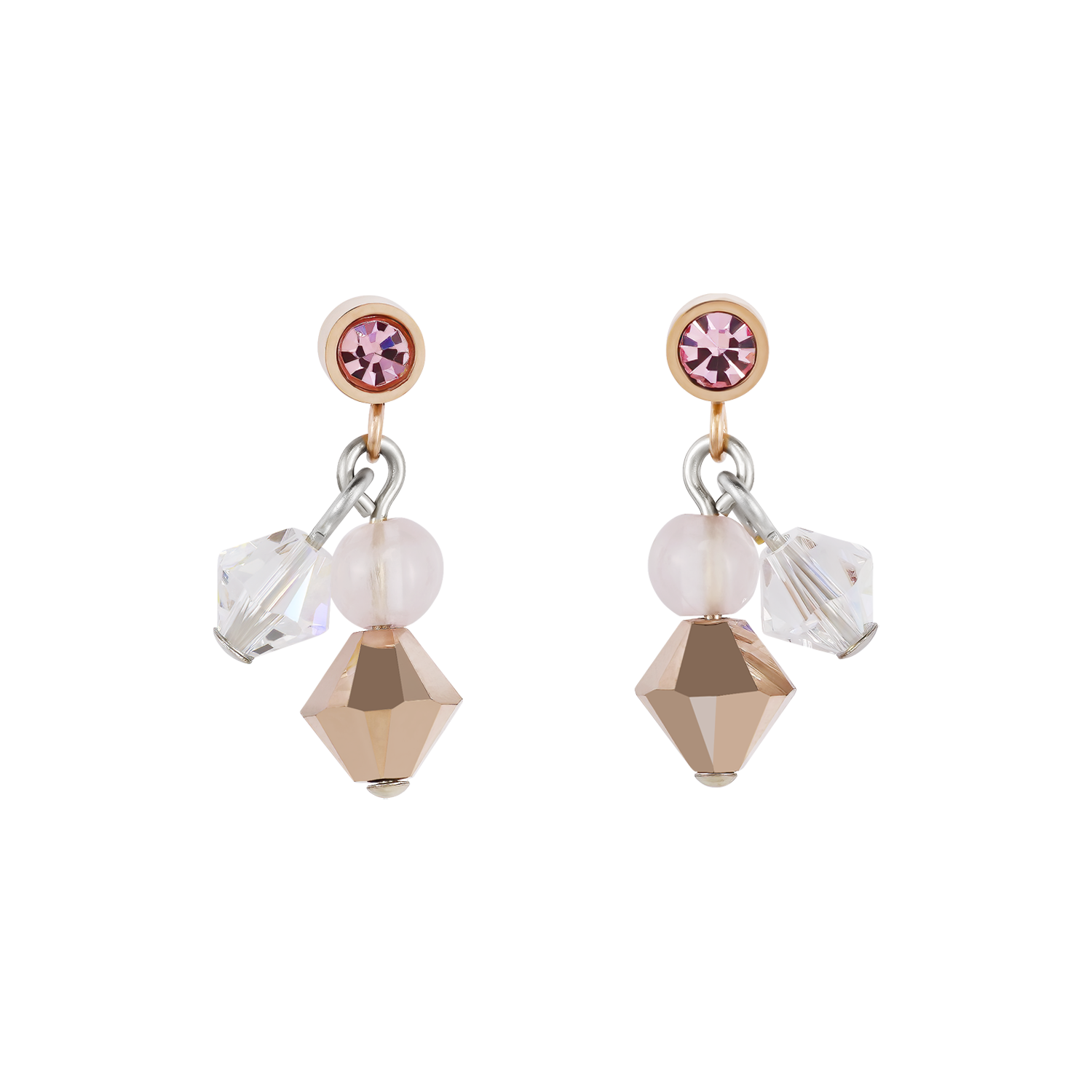 Earrings Crystals & rose quartz light rose