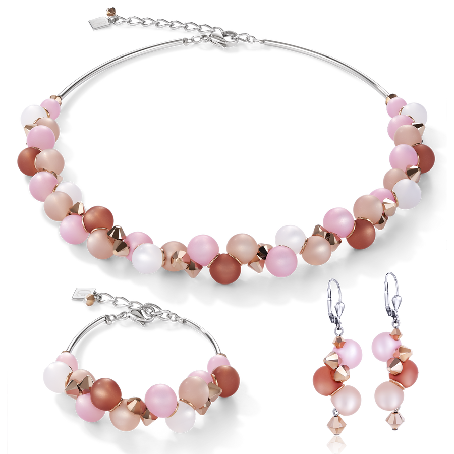 Necklace Polaris, Crystals & stainless steel rose-beige
