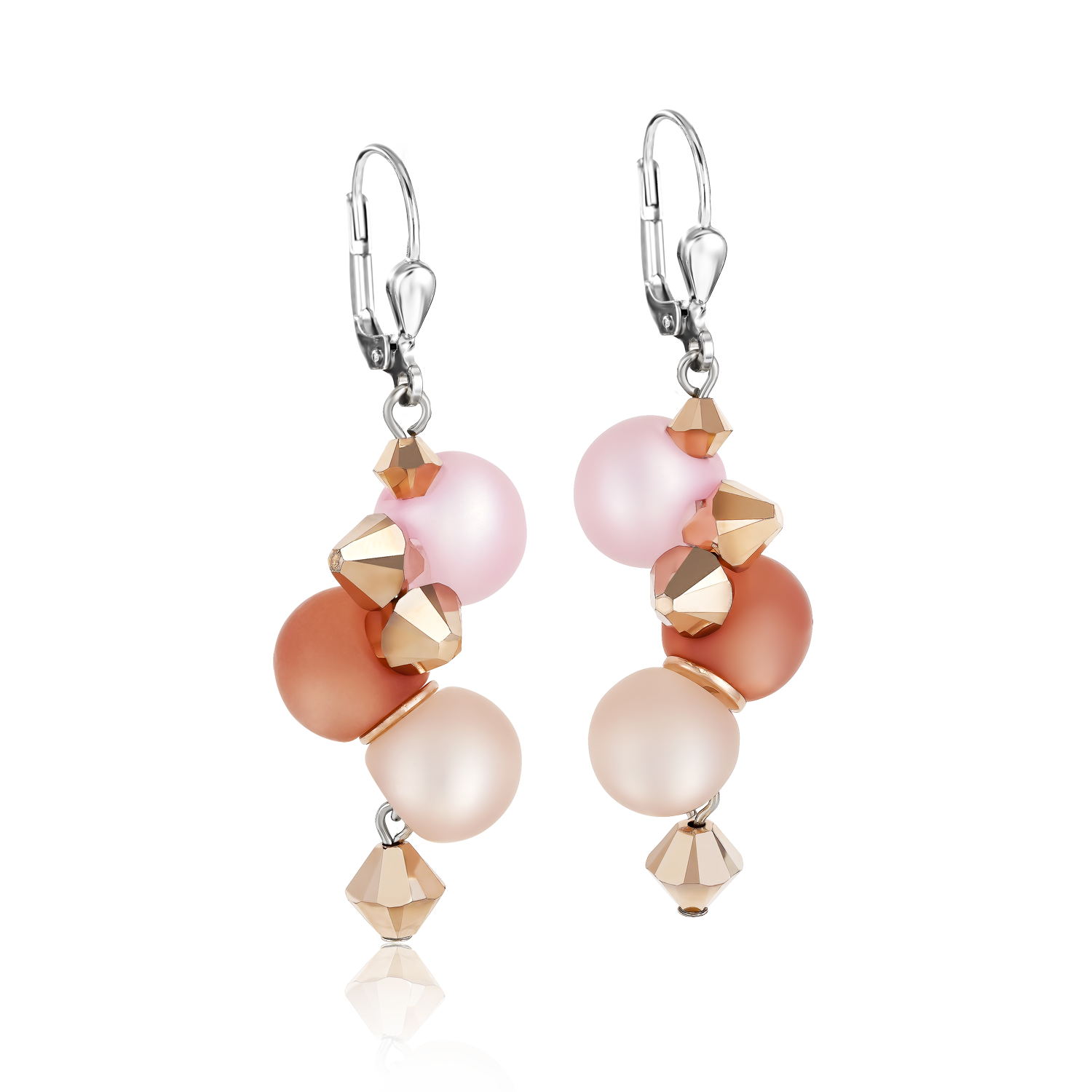 Earrings Polaris, Crystals & stainless steel rose-beige