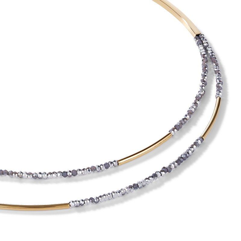 Necklace Waterfall small stainless steel gold & glass silver