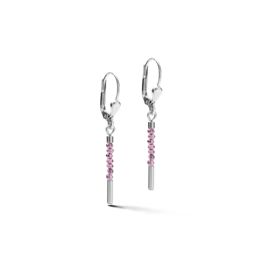 Earrings Waterfall small stainless steel & glass lilac