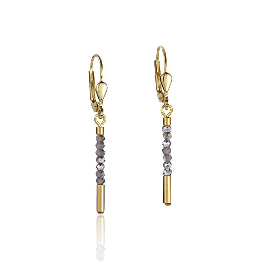 Earrings Waterfall small stainless steel gold & glass silver
