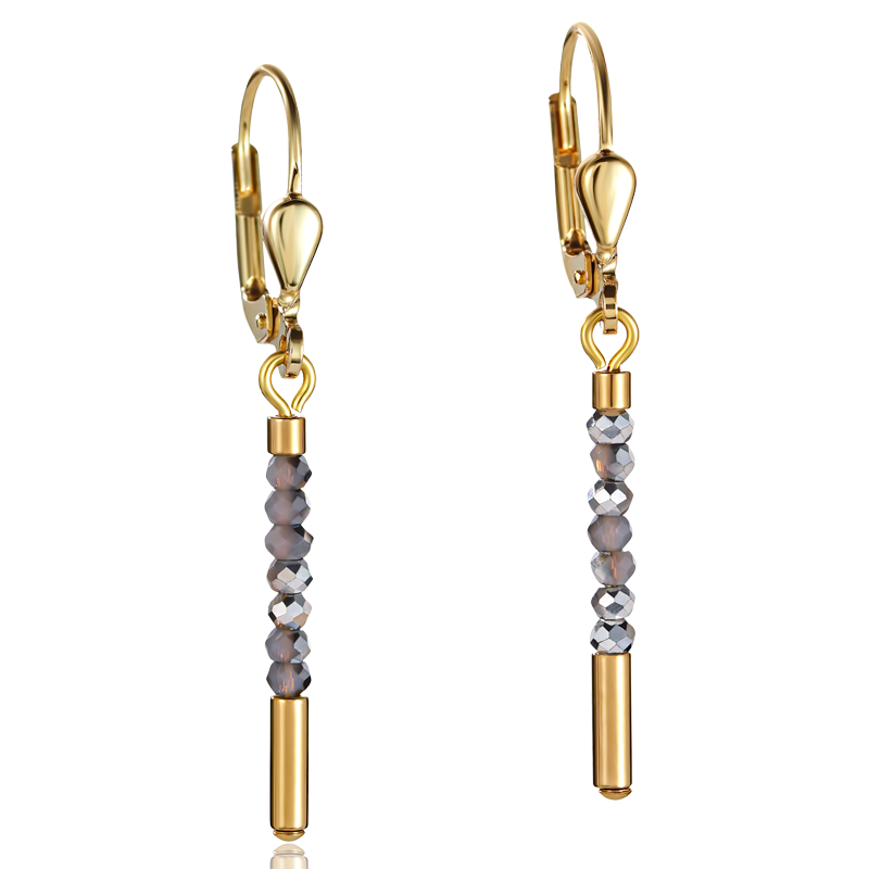 Earrings Waterfall small stainless steel gold & glass silver