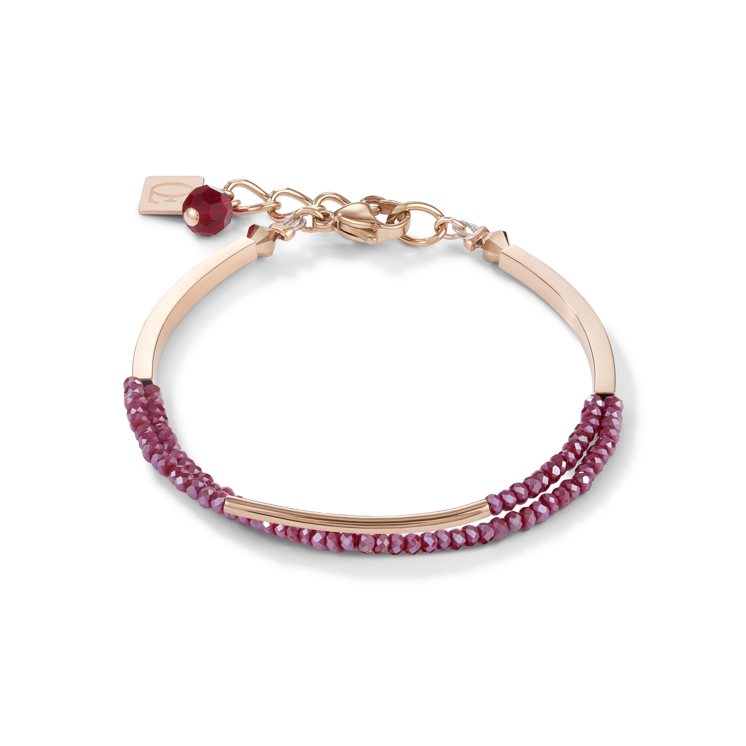 Bracelet Waterfall small stainless steel rose gold & glass red
