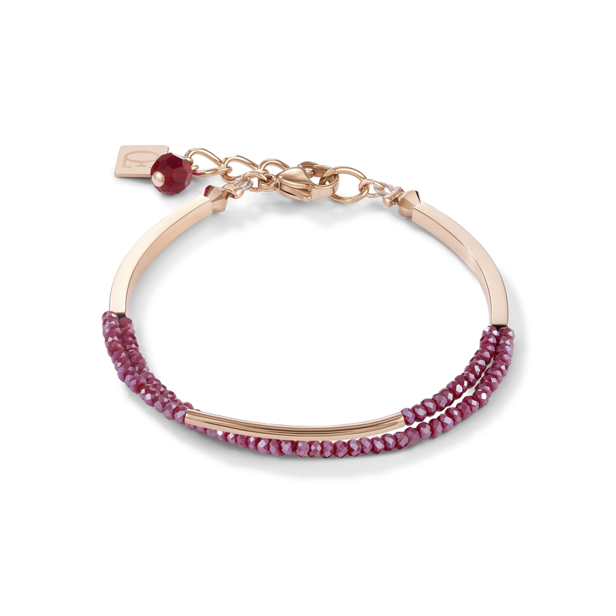 Bracelet Waterfall small stainless steel rose gold & glass red