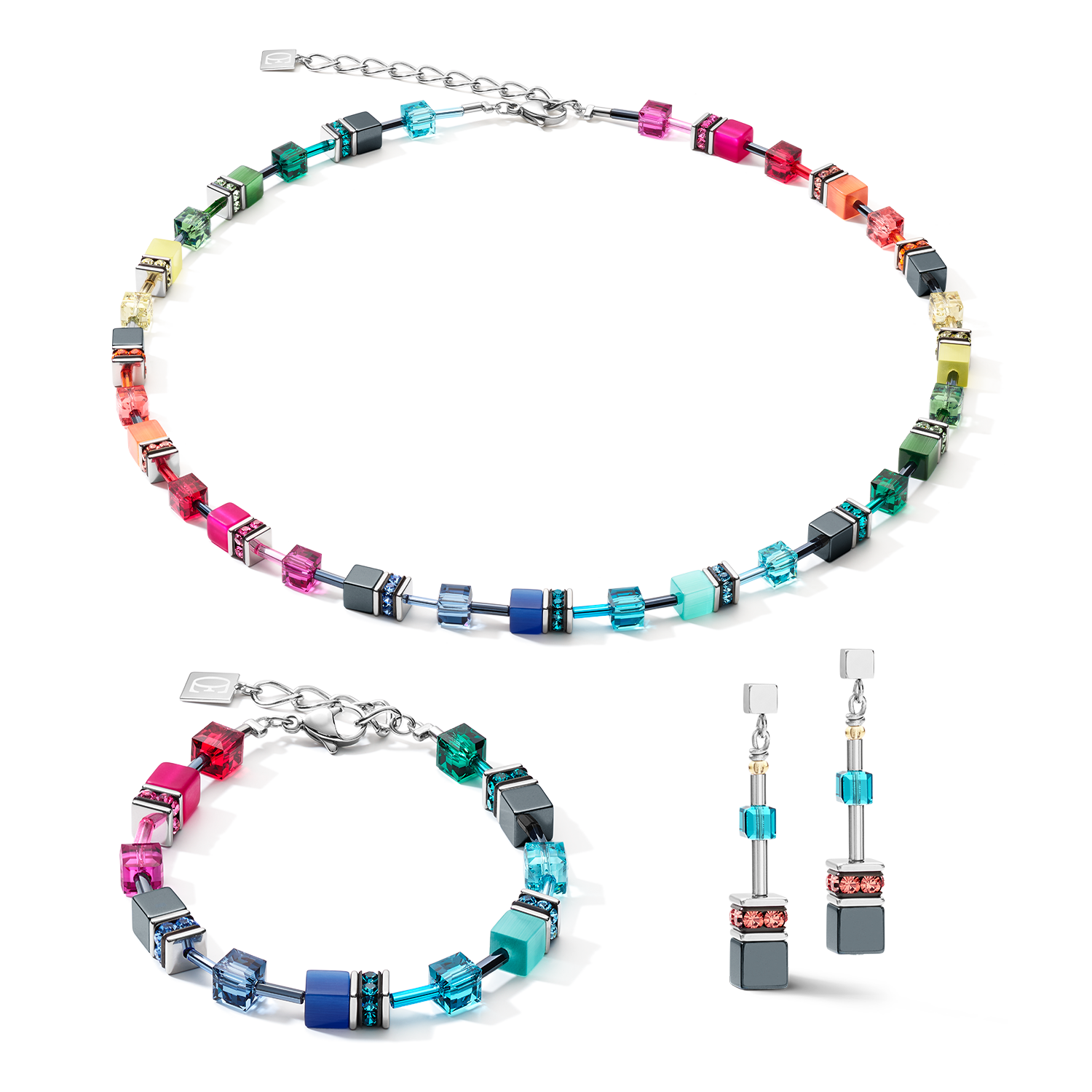 Earrings GeoCUBE® medium multicolour rainbow