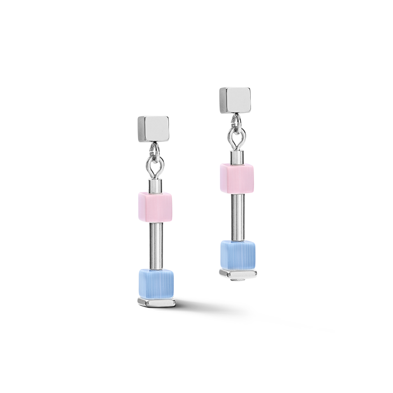 Earrings GeoCUBE® fine pastel blue-rose
