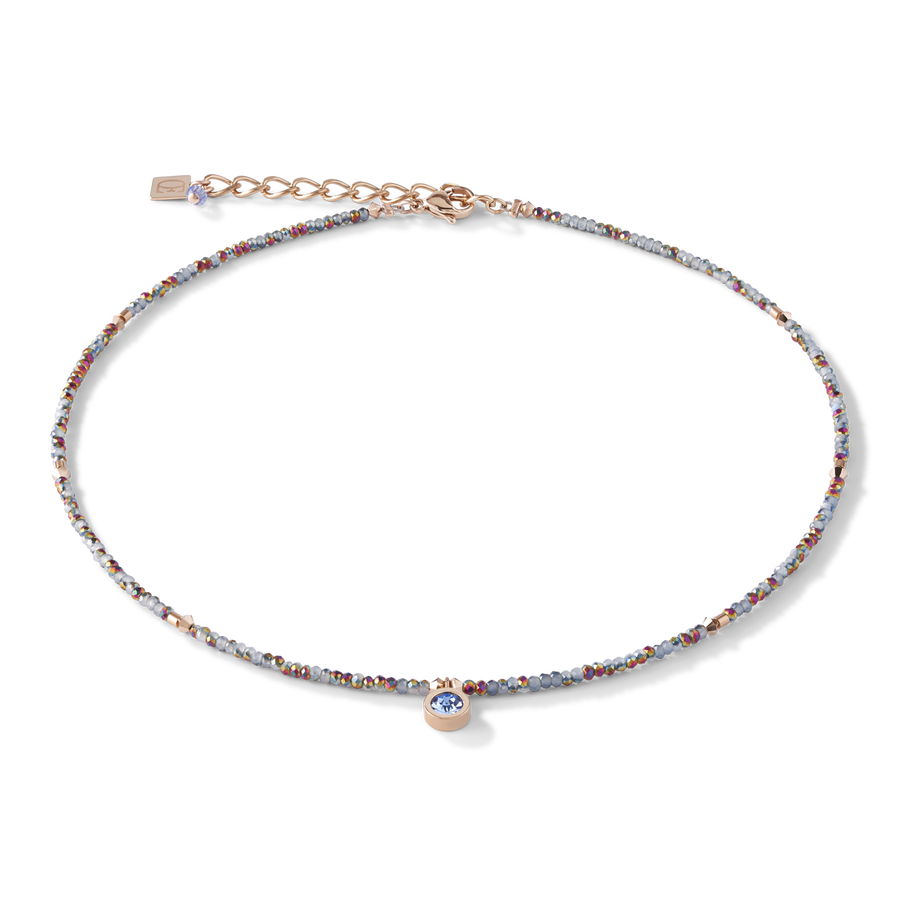 Necklace small crystal rose gold & light blue