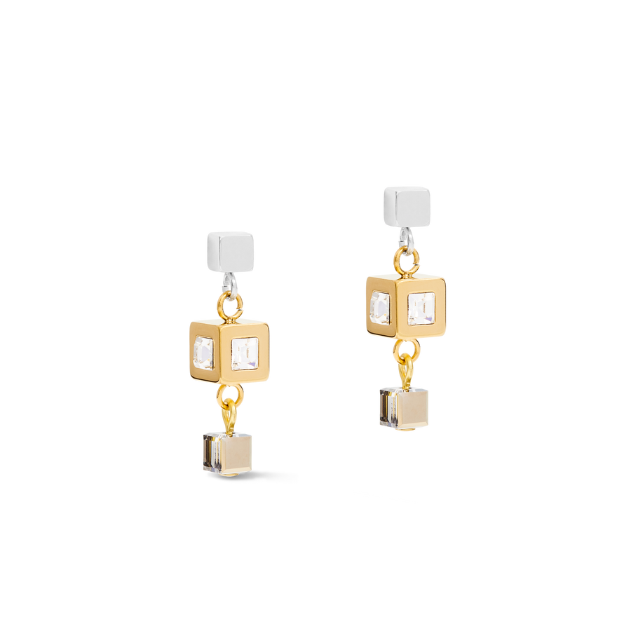 Earrings GeoCUBE® cluster gold-silver