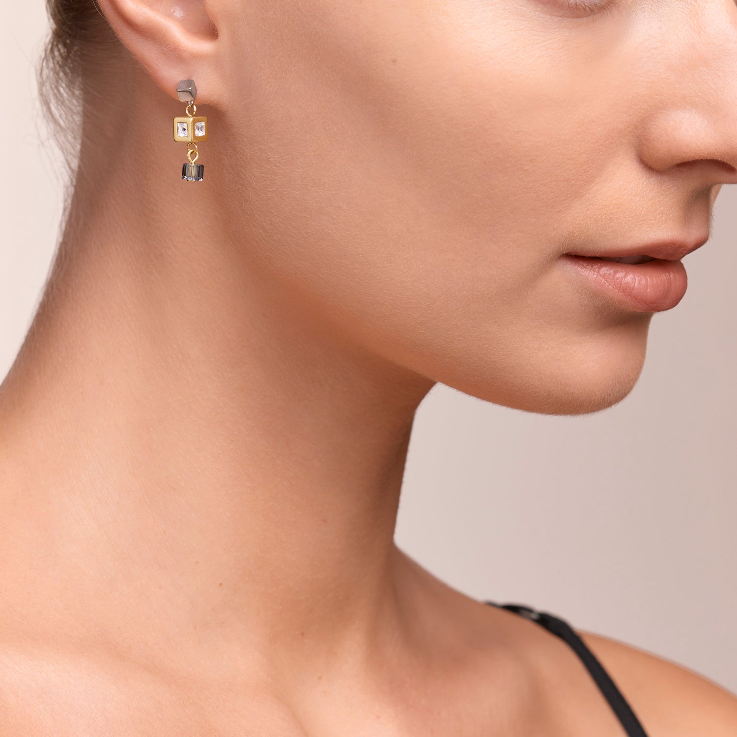 Earrings GeoCUBE® cluster gold-silver
