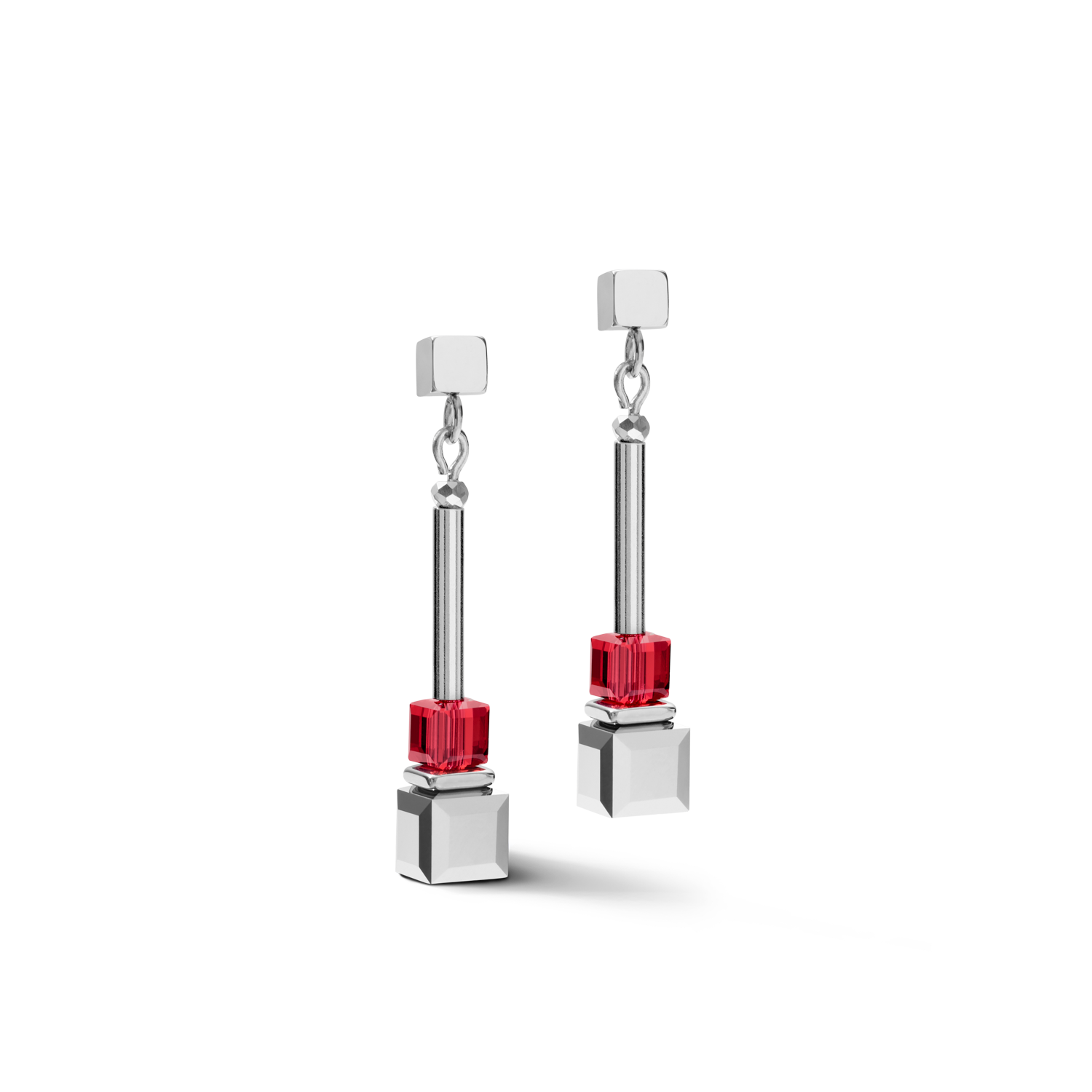 Earrings GeoCUBE® frontline silver-red