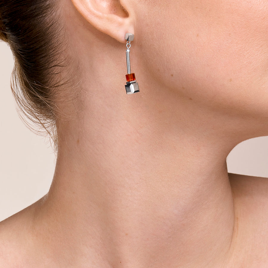 Earrings GeoCUBE® frontline silver-red