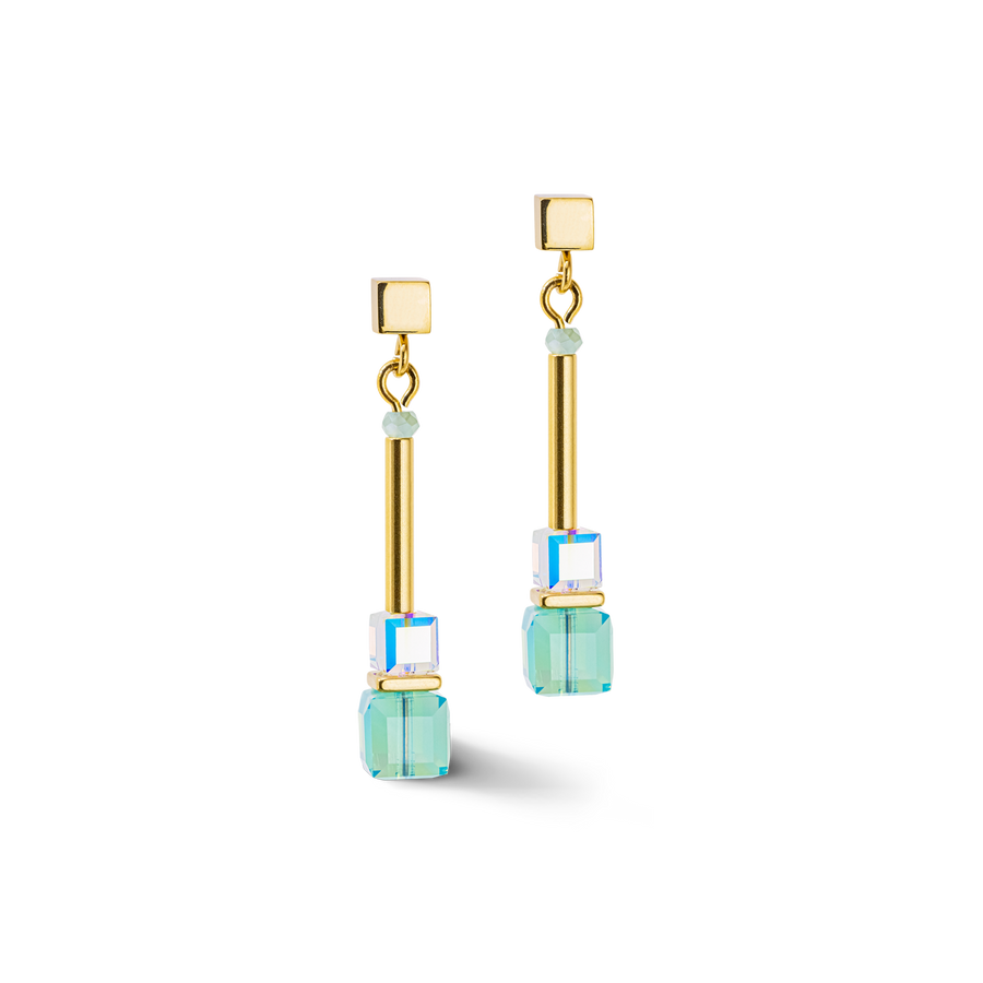 Cube Story Minimalistic earrings gold-turquoise