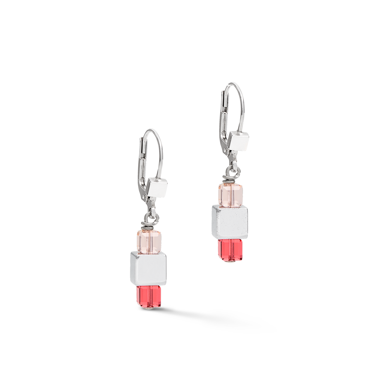 Earrings GeoCUBE® Haematite & Crystals silver-red