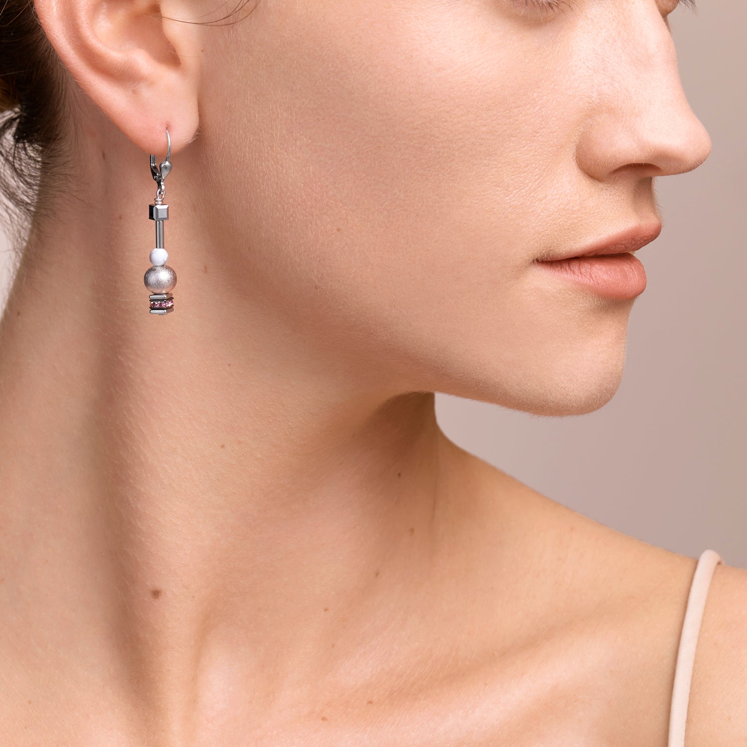 Earrings Pearls & Cubes gemstones silver-rose