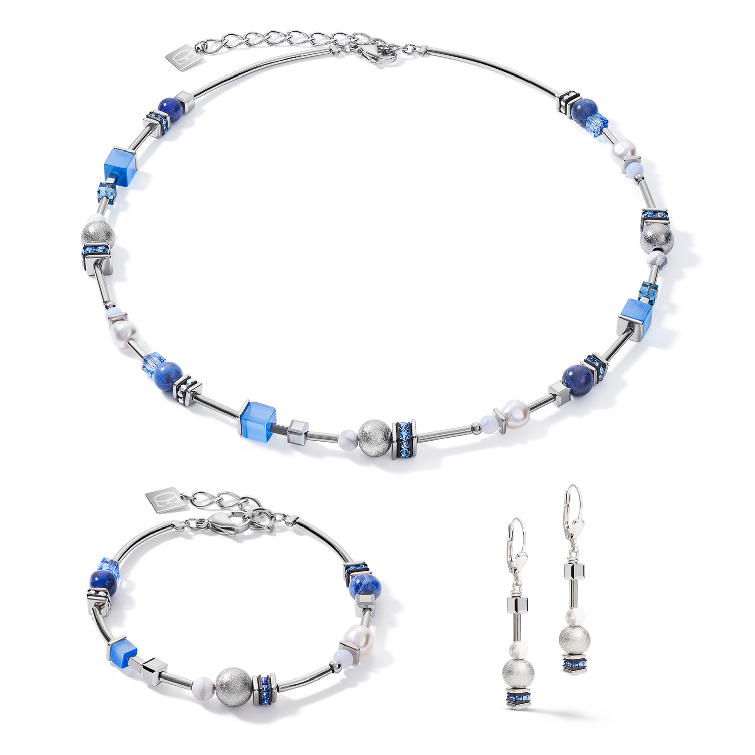 Bracelet Pearls & Cubes gemstones silver-blue