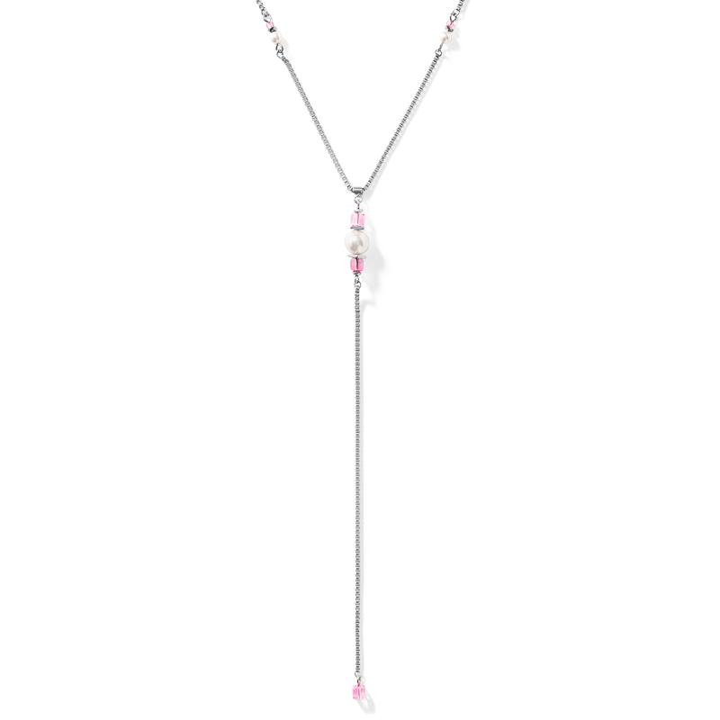 Necklace Ypsilon Chain Crystal Pearl, Crystals & stainless steel silver-rose