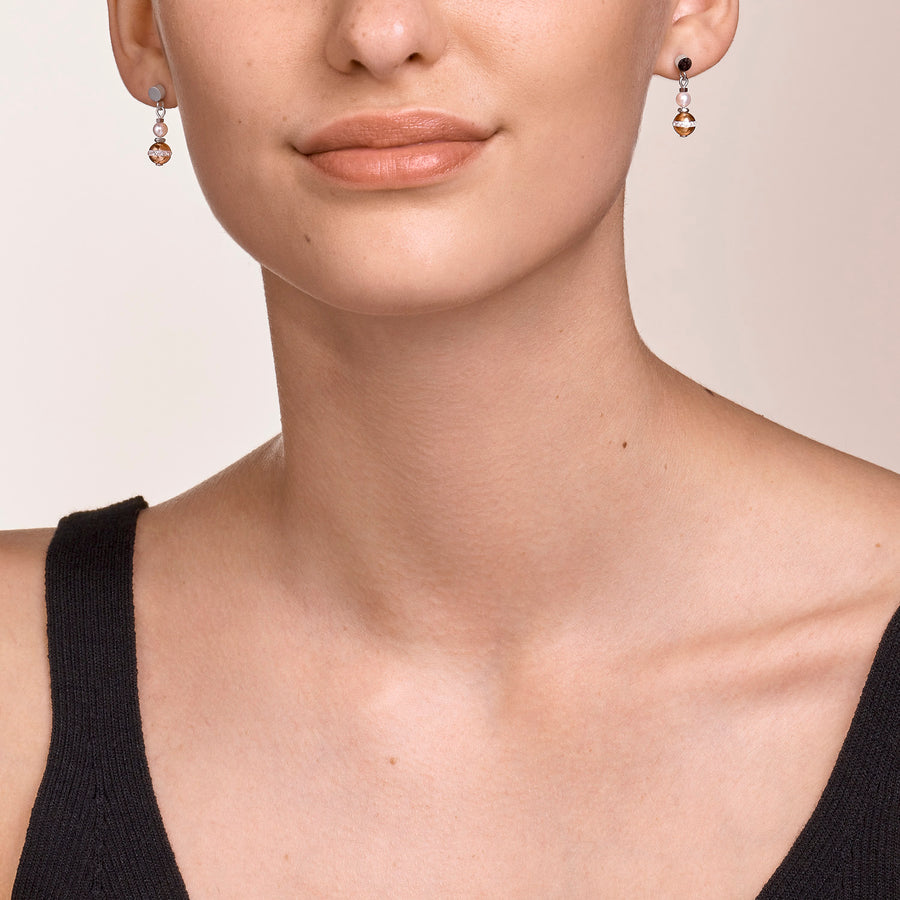 Earrings Ball Gemstones & Crystal Pearls grey-rose gold