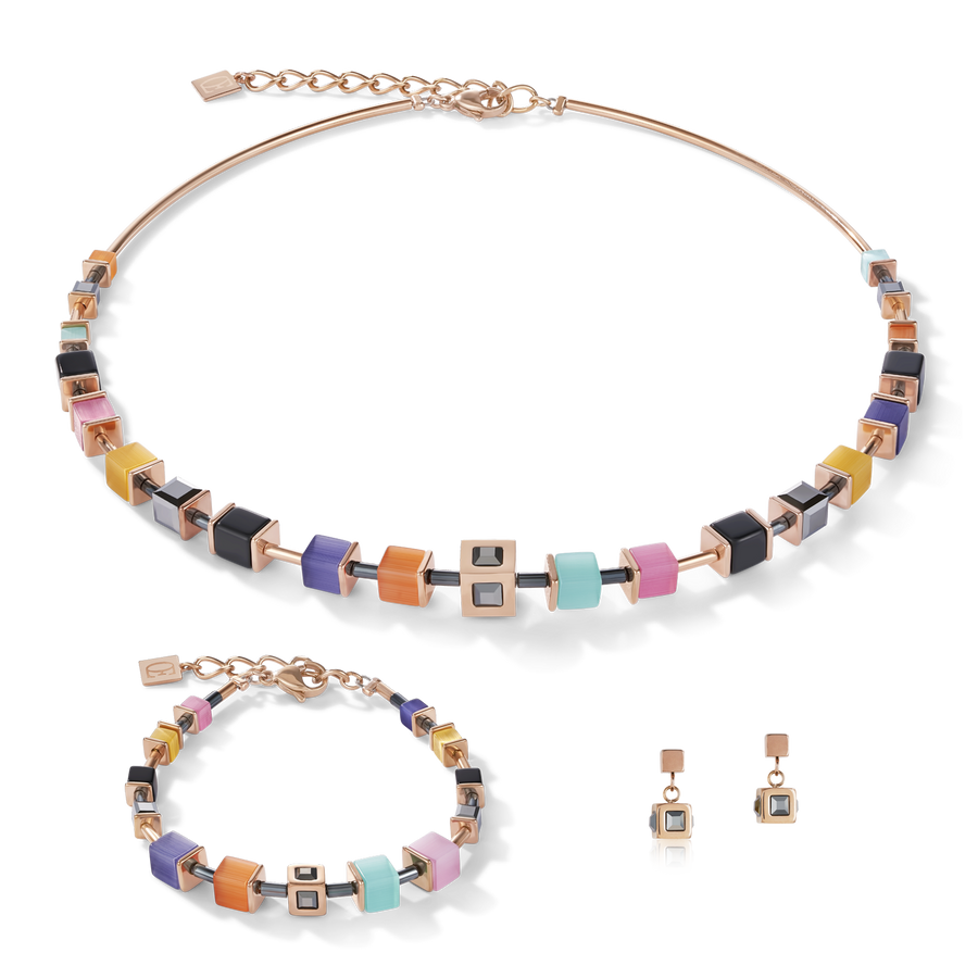 Bracelet GeoCUBE® Cube stainless steel rose gold & crystal multicolour couture