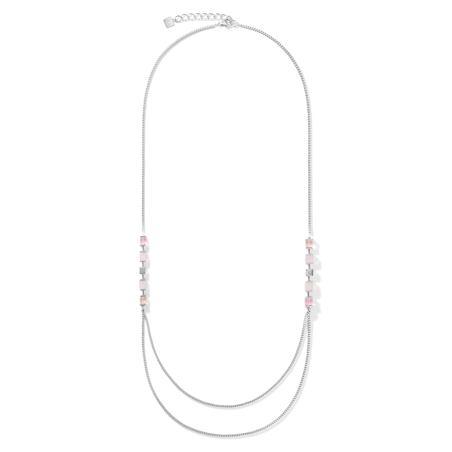 Necklace GeoCUBE® & chain large silver light rose