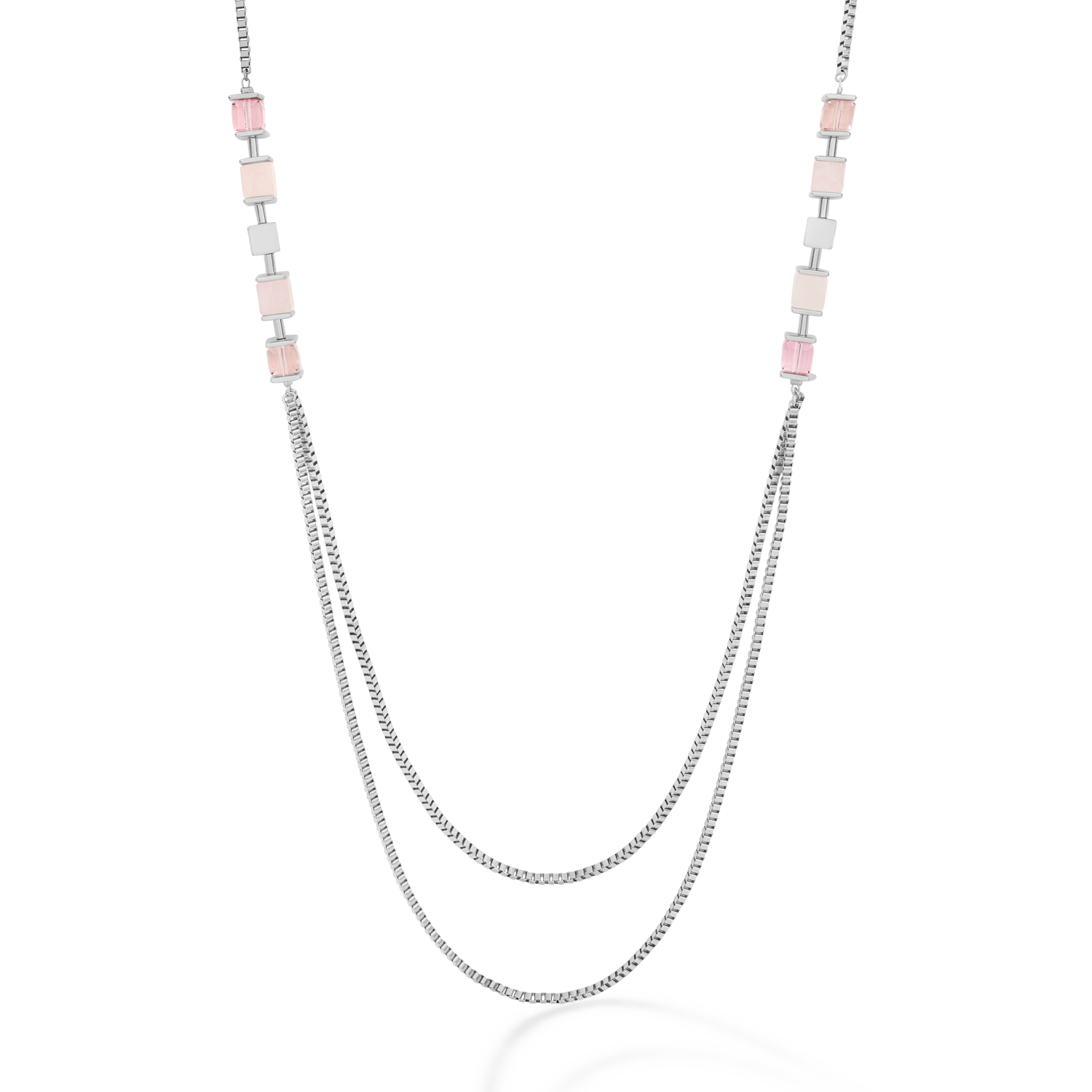 Necklace GeoCUBE® & chain large silver light rose