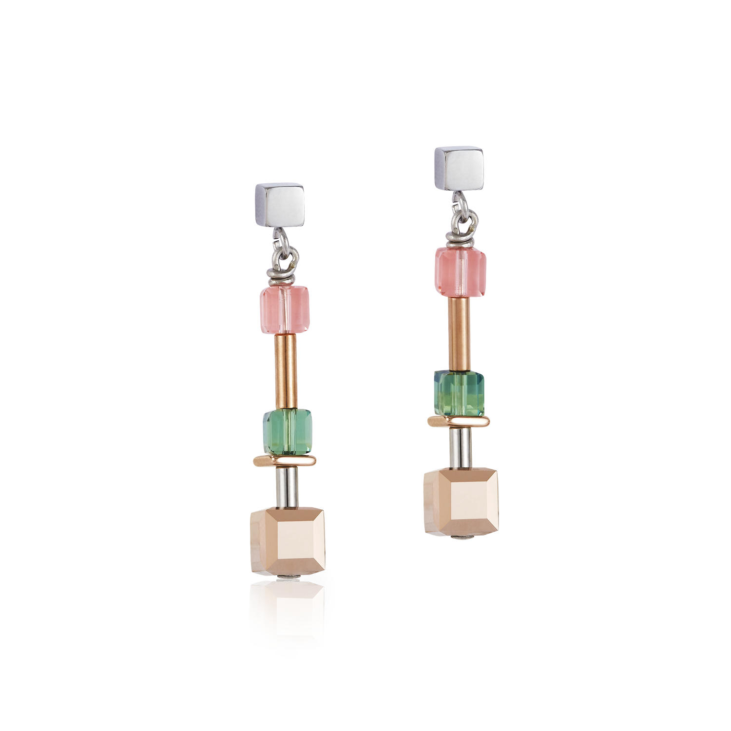 Earrings GeoCUBE® multicolour & stainless steel rose gold