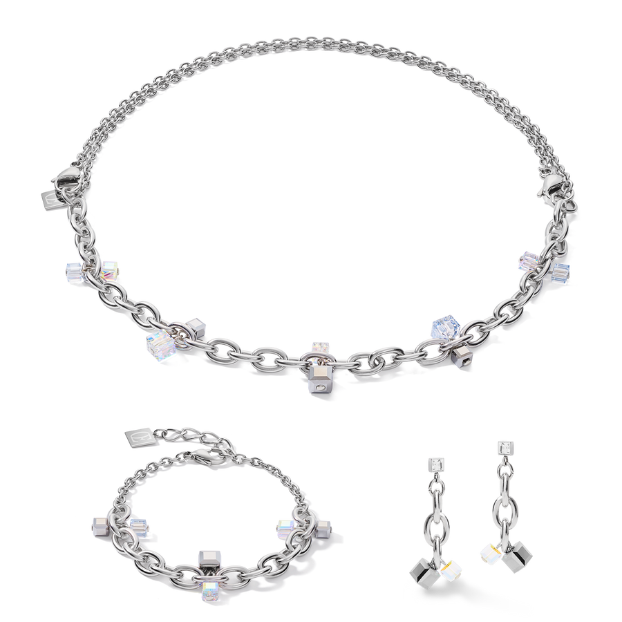 Necklace casual & chunky chain stainless steel & Crystals silver-crystal