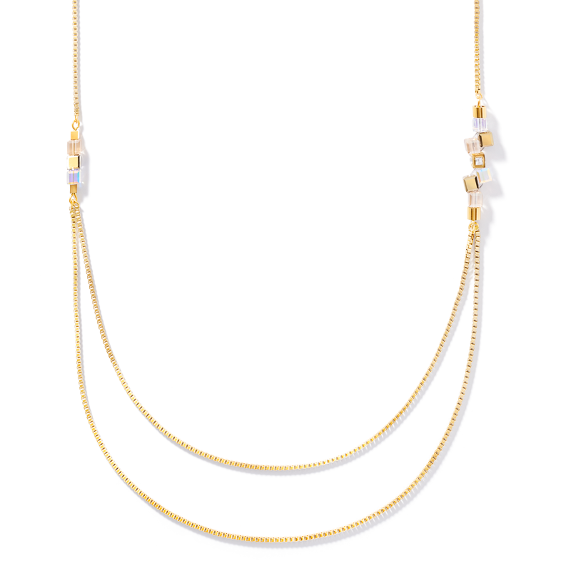 Necklace GeoCUBE® cluster double chain long stainless steel gold