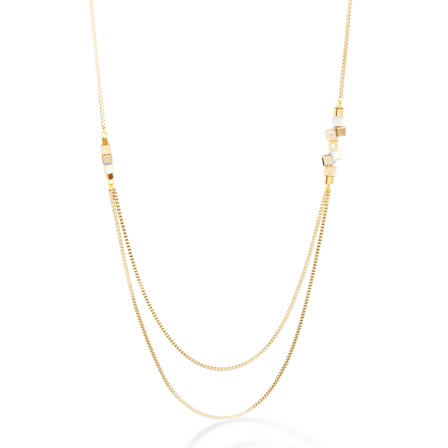 Necklace GeoCUBE® cluster double chain long stainless steel gold
