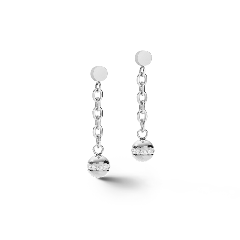 Earrings 4-in-1 Ball Stainless Steel Chain & Hematite silver