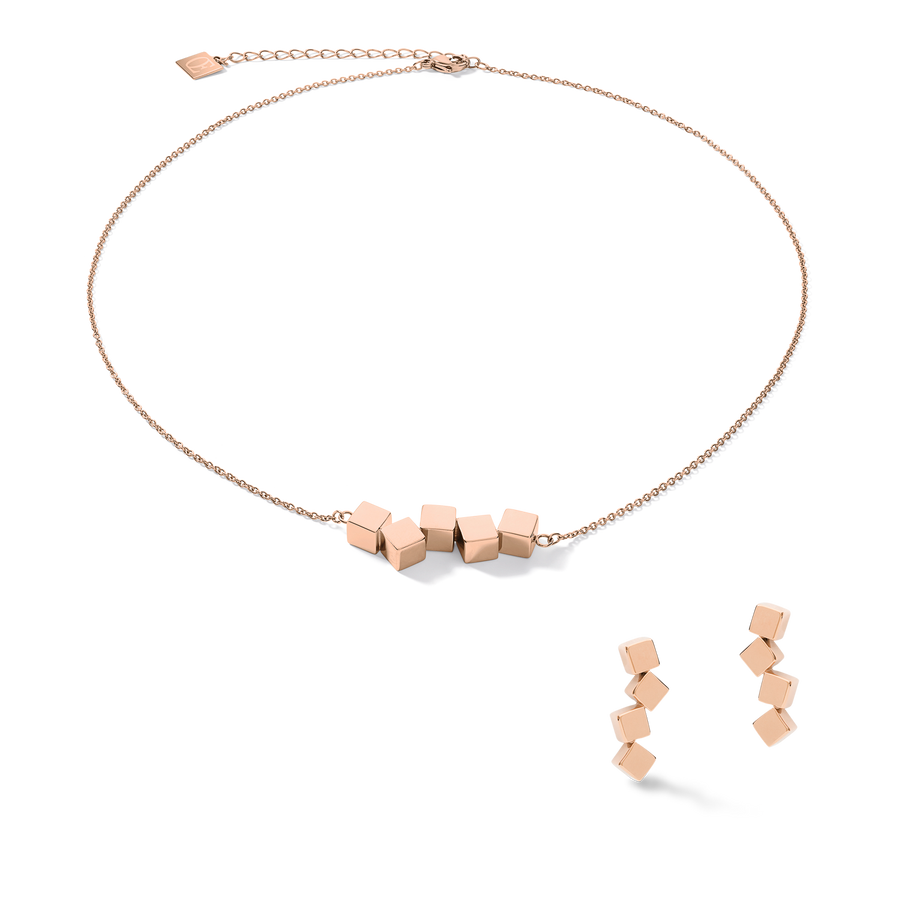 Necklace Dancing GeoCUBE® stainless steel rose gold