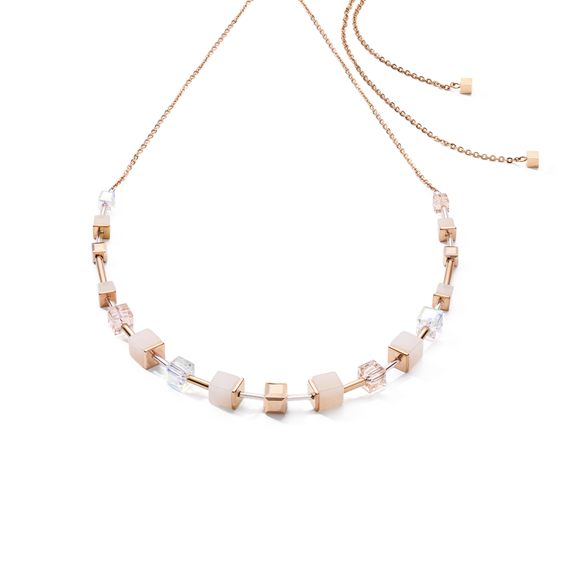 Necklace GeoCUBE® pink aventurine delicate chain rose gold-peach