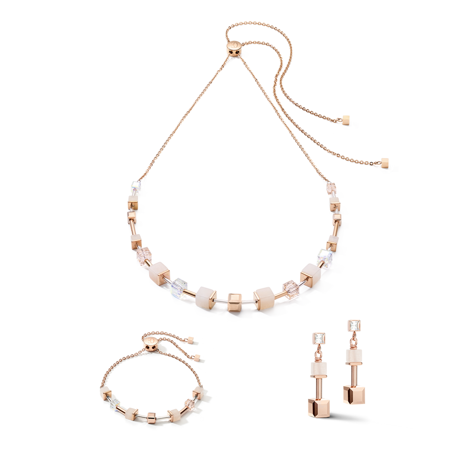 Necklace GeoCUBE® pink aventurine delicate chain rose gold-peach