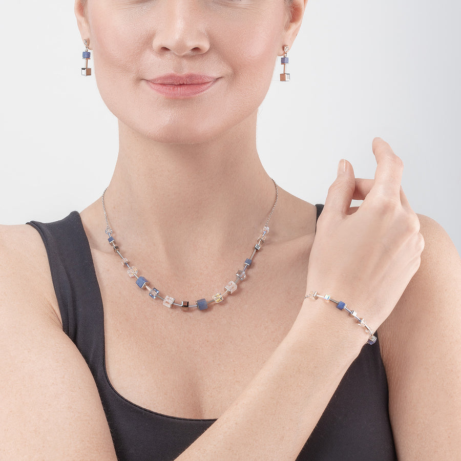 GeoCUBE® Precious & Slider Closure necklace silver-blue