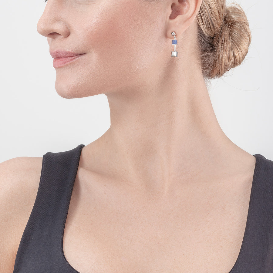GeoCUBE® Precious & Slider Closure earrings silver-blue
