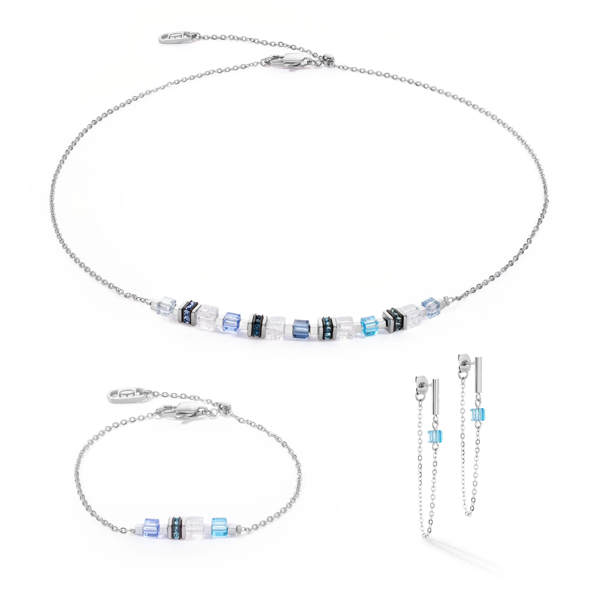 Necklace Mini Cubes & Chain silver-blue
