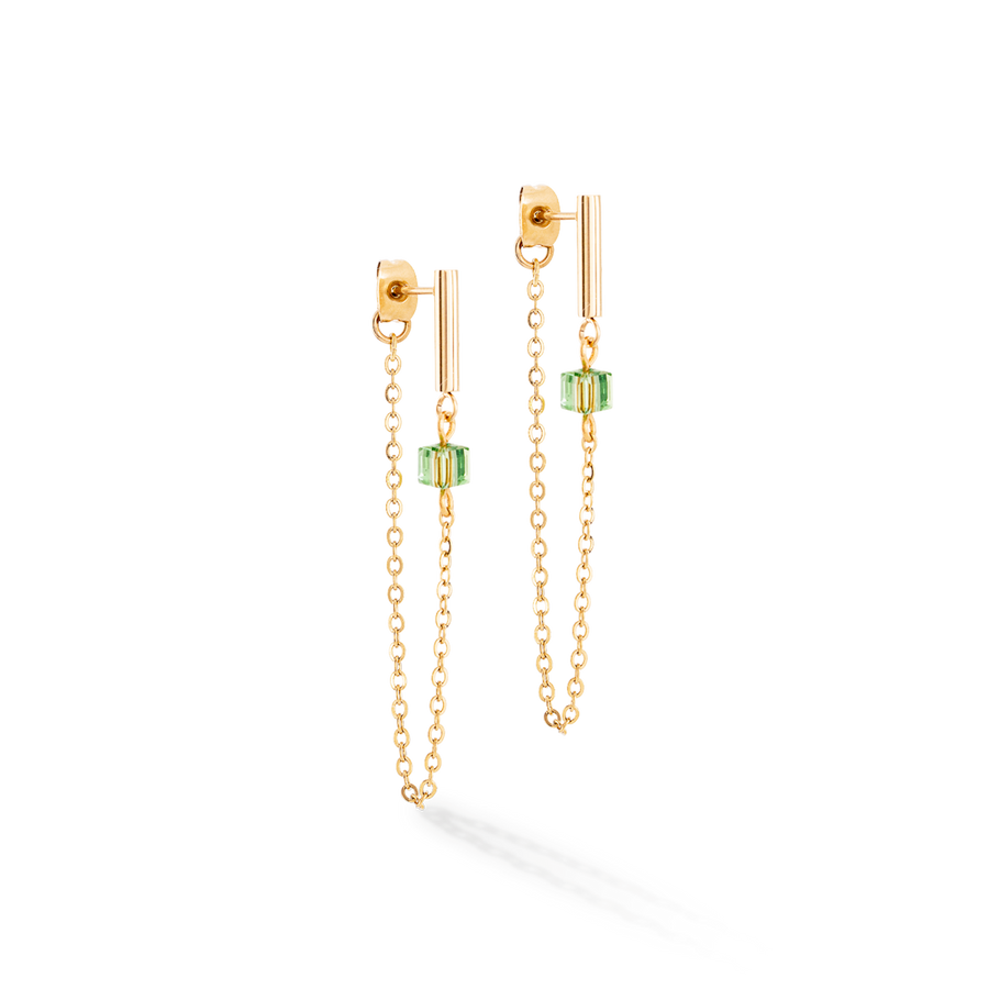 Earrings Mini Cubes & Chain gold-green