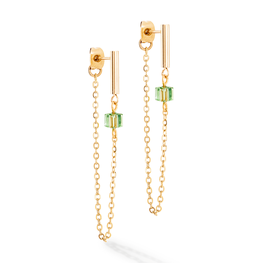 Earrings Mini Cubes & Chain gold-green