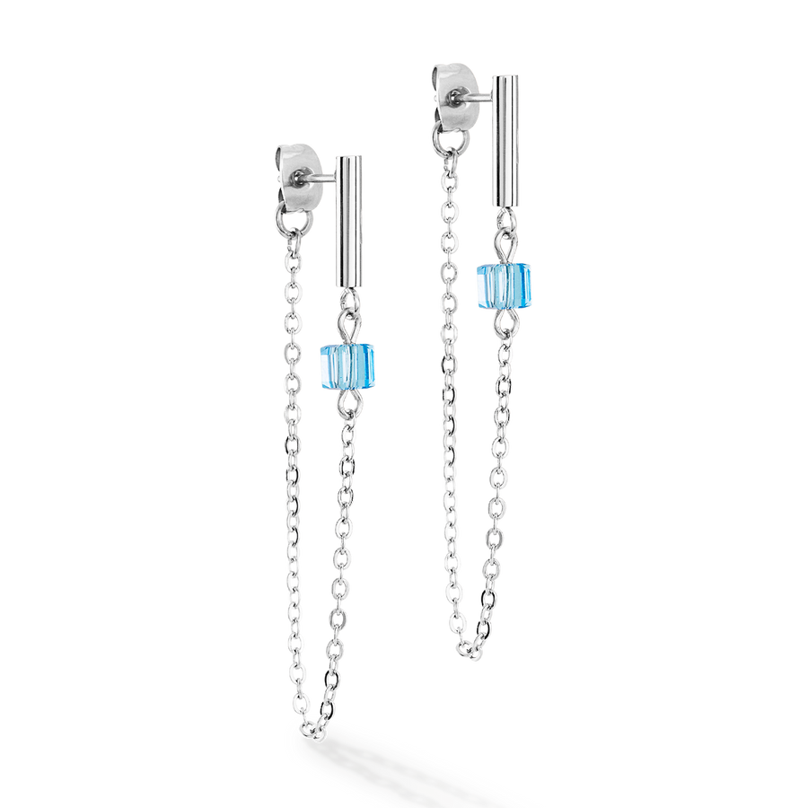 Earrings Mini Cubes & Chain silver-blue