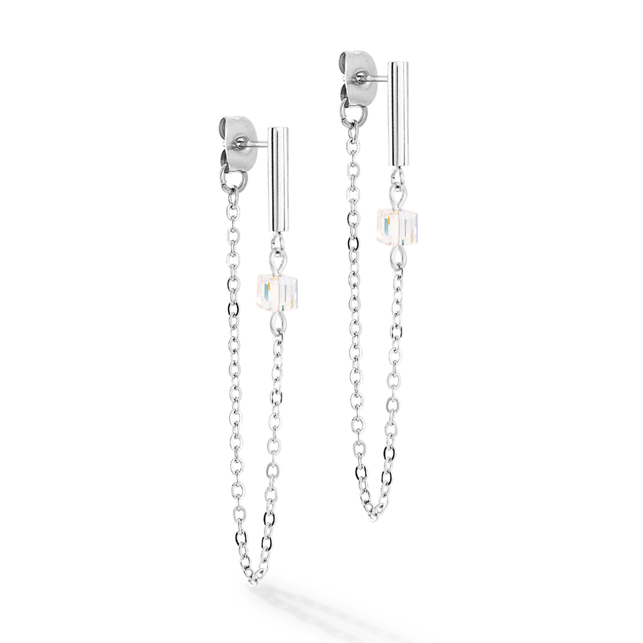 Earrings Mini Cubes & Chain silver-white