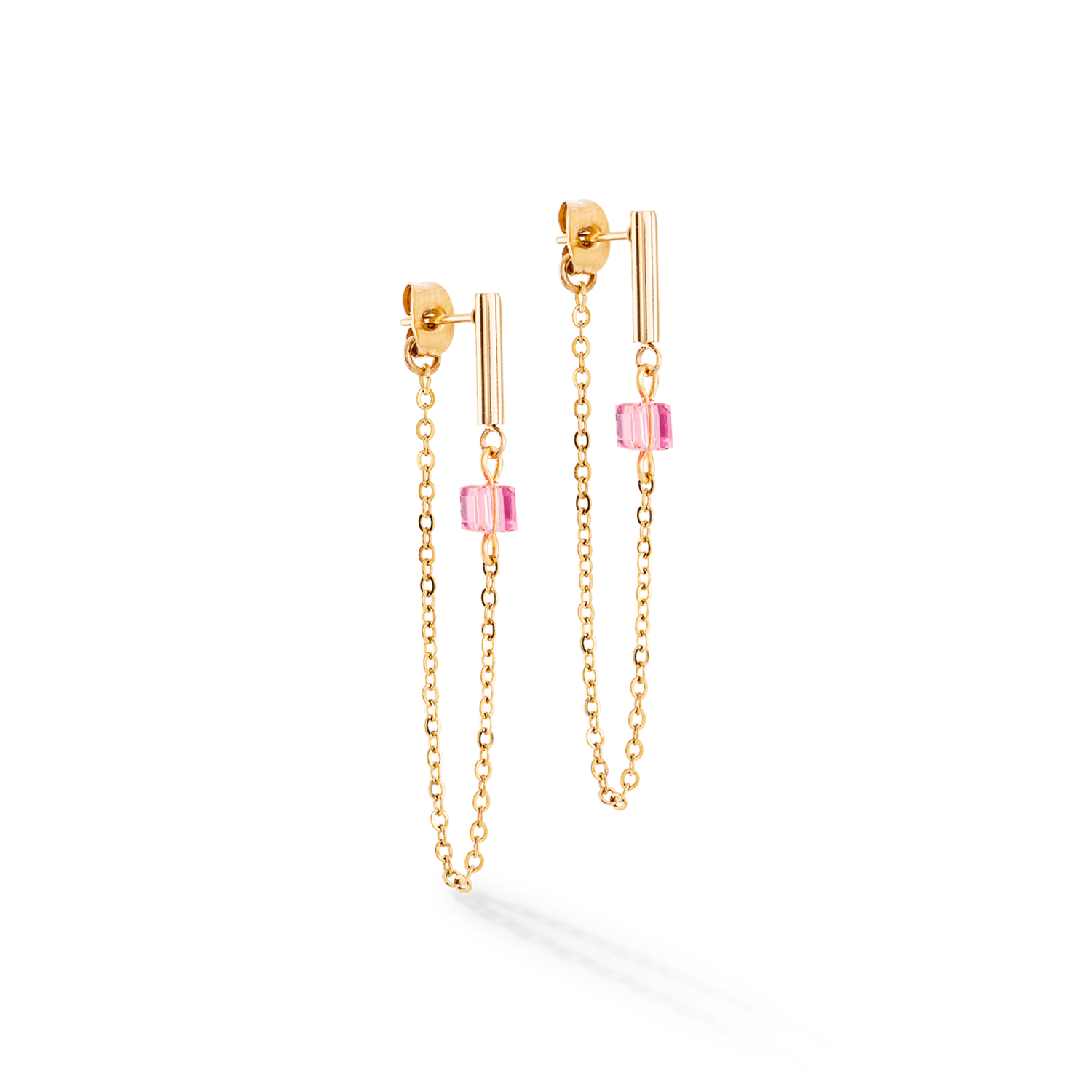 Earrings Mini Cubes & Chain gold-pink