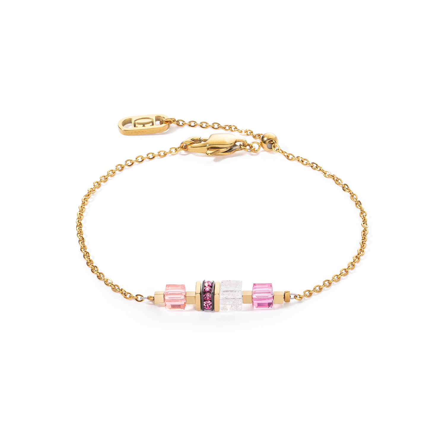 Bracelet Mini Cubes & Chain gold-pink